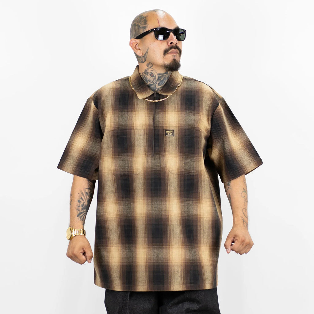 FB County Checkered Shirts Short Sleeve 1/2 Zip