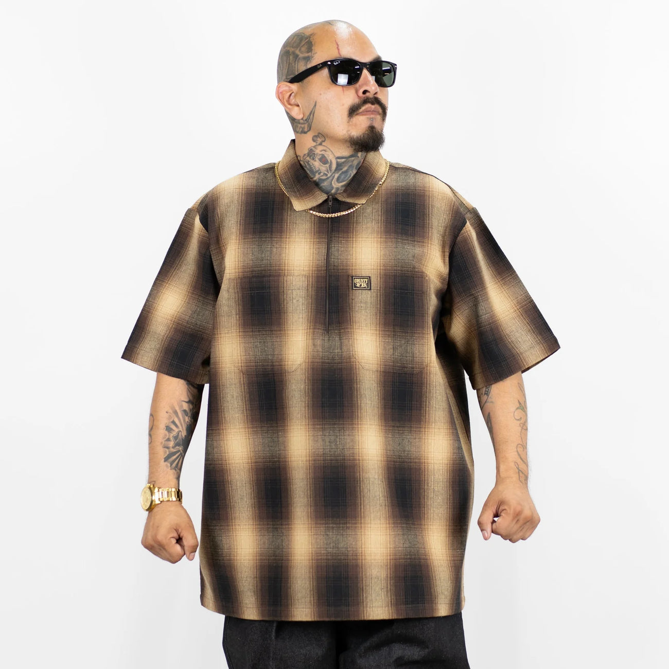 FB County Checkered Shirts Short Sleeve 1/2 Zip