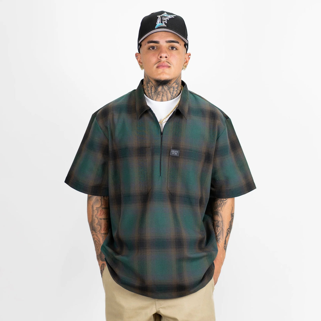 FB County Checkered Shirts Short Sleeve 1/2 Zip