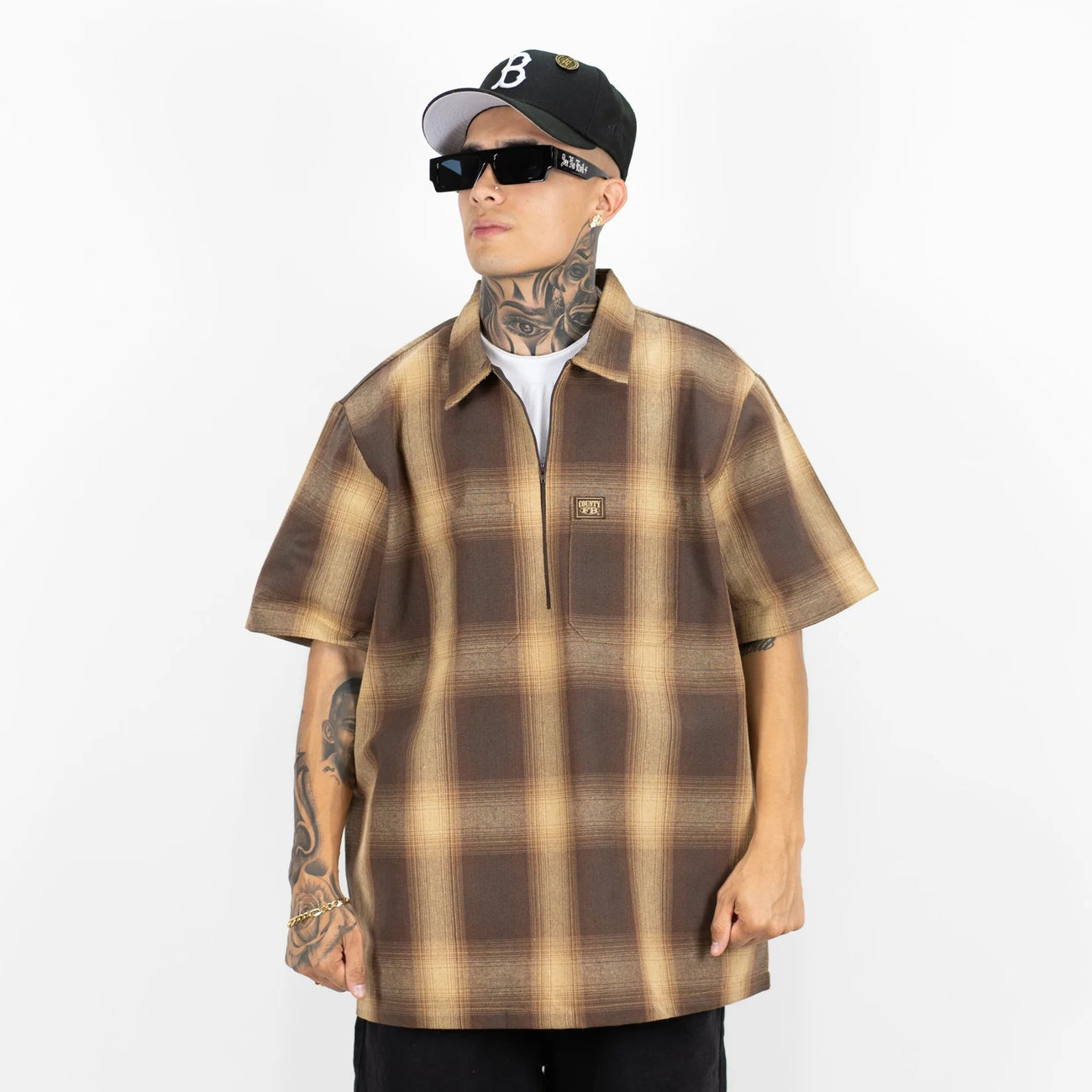 FB County Checkered Shirts Short Sleeve 1/2 Zip